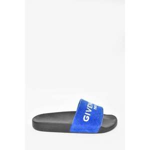 Givenchy Blue Velvet Logo Printed Slides Size 37